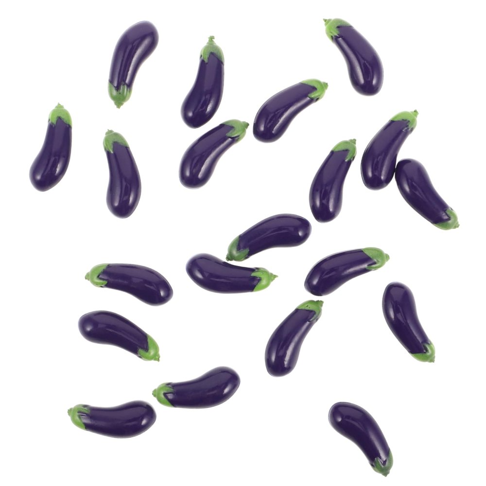 FOYTOKI 20Pcs Miniature Eggplant Realistic PVC Vegetables for Dollhouse Decor Kitchen Displays and DIY Projects Mini Food Model Kit for Creative Play