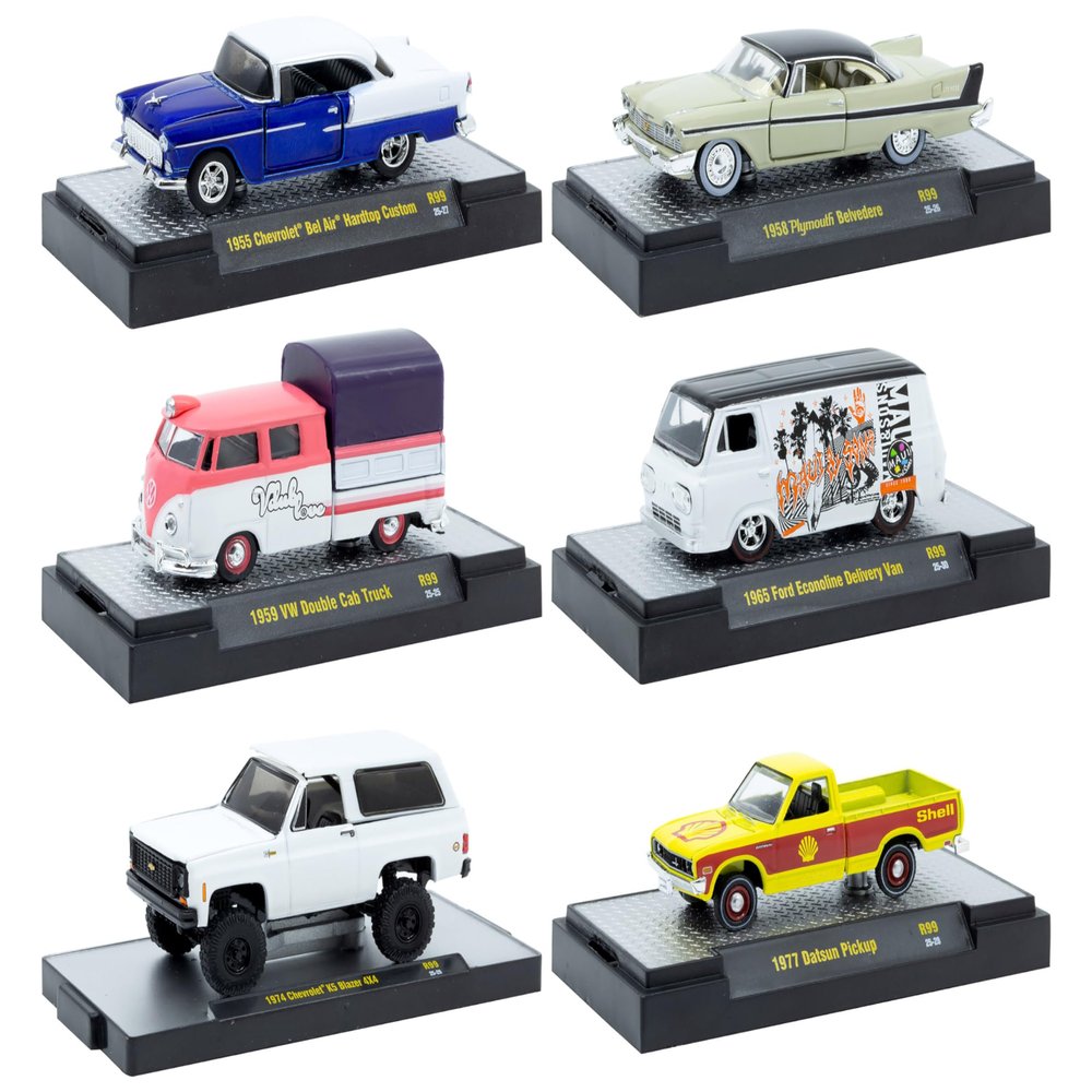Auto-Thentics 6 Piece Set Release 99 in Display Cases Limited Edition 1/64 Diecast Model Cars by M2 Machines 32500-99