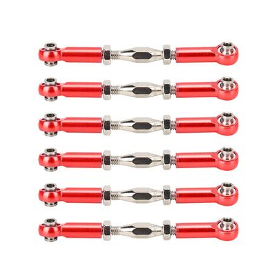 6 Pcs RC Pull Rod, Aluminum Alloy Adjustable Push RodsTurnbuckle Rod Linkage Accessories for RC Car, Servo Links Tie Rod (Red)