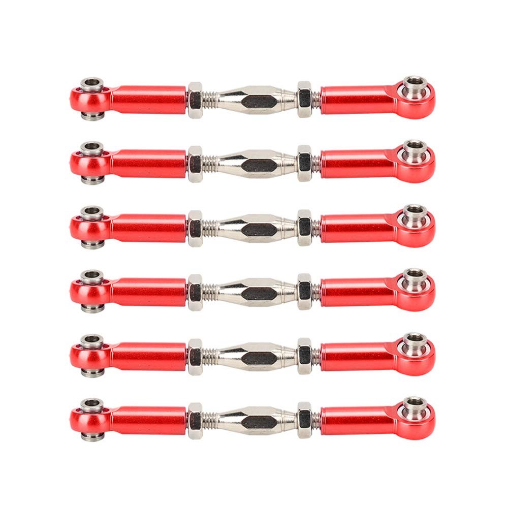 6 Pcs RC Pull Rod, Aluminum Alloy Adjustable Push RodsTurnbuckle Rod Linkage Accessories for RC Car, Servo Links Tie Rod (Red)