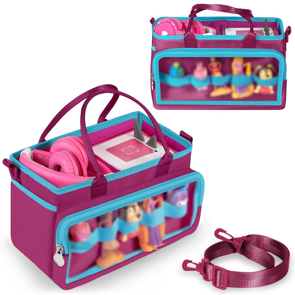 Ottkids Carrying Case Compatible with Toniebox 2/1, Portable Organizer Case for Tonie Figures Characters, Headphones & Accessories, Storage Travel Case with Shoulder Strap and Handle(Purple)
