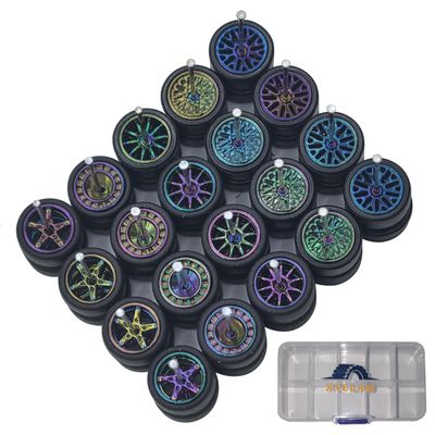 10 Set 1/64 Wheels and Tires Set, Chameleon Color 1 64 Scale Wheels with 5 Styles of Rims and Rubber Tires for 1/64 Diecast Cars Upgraded and Modified Rubber Tires (10set)
