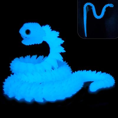 WUQIREN 48.8inch Super Large 3D Printed Snake,Movable Teeth,Bigger Fidget Crystal Snake Toys,3D Printed Stuff Animals Toys,Articulated Snake for Home Office Desk Wall Decor (Glow-Blue)