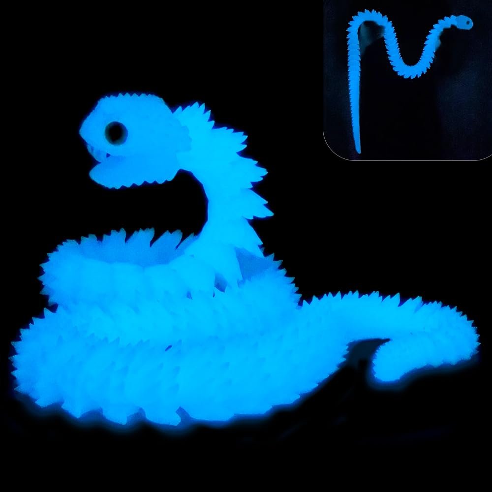 WUQIREN 48.8inch Super Large 3D Printed Snake,Movable Teeth,Bigger Fidget Crystal Snake Toys,3D Printed Stuff Animals Toys,Articulated Snake for Home Office Desk Wall Decor (Glow-Blue)