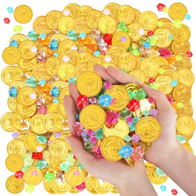 120 PCS Pirate Halloween Decorations, Multi-Size Plastic Gold Coins and Gems, Colorful Pirate Treasure Plastic Coin Fake Coins and Jewelry, Halloween Pirate Decor Party Supplies Hunt Game Props