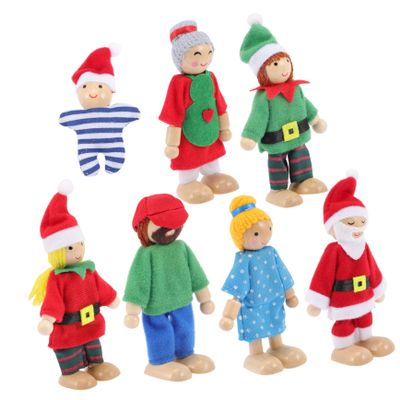 Abaodam 7pcs Wooden Family Doll Movable Mini Dolls for Pretend Play House Safe and Smooth Surface for Creative Role Playing and Imaginative Fun
