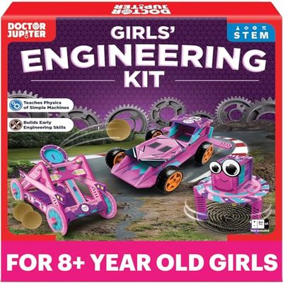 Doctor Jupiter Girls Ultimate Engineering Kit for Ages 8+ | Build Your Own Catapult, Race Car & Scribbling Robot | Birthday Gift Ideas for Girls 8-9-10-11-12 Year Olds | STEM Kit, Educational Toys