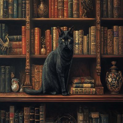 1000 Piece Black Cat Puzzle for Adults  Vintage Library Bookshelf Jigsaw, Cozy Dark Academia Aesthetic Puzzle with Gothic Cat and Antique Decor