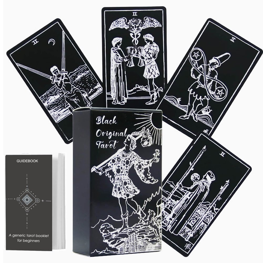 LINSINA Tarot Deck Card with Guidebook for Beginners,Tarot Cards with Meanings on Them,Fortune Telling Game Cards for Lover (Black)