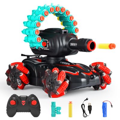 BOKSYUR Rc Car Shoot SoftBullet,Fits for Nerf,Rc Tank That Shoots,Battle ANK with Remote Control Tank That Shoots Foam Darts-Stunts,16Foam Darts- Birthday Presents ForKids 7 8 9 10 11 Year Oldred2.0