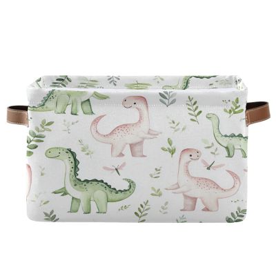 Kigai Dinosaur Storage Basket with Handles Waterproof Collapsible Storage Bin Canvas Fabric Basket Decorative Box Closet Organizer for Nursery Bedroom Office