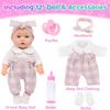 Ecore Fun 12" Baby Doll and Clothes Accessories Playset - 6 Pcs 12 Inch Doll with Pink Romper Outfit, Headband, Socks, Pacifier, Bottle | Gift Ready in Box view 2