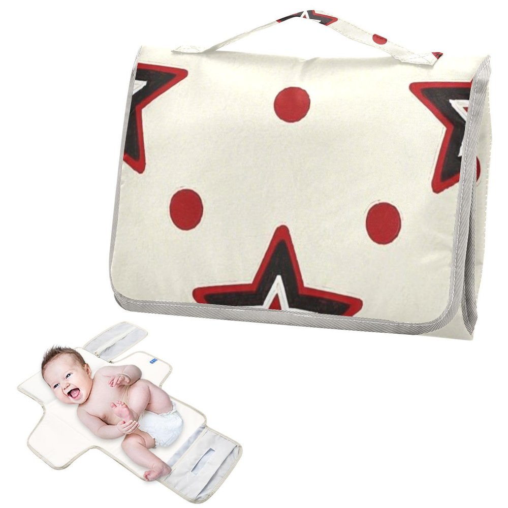 Reusable Diaper Changing pad with Tissue Pocket Wine Red Stars Dot Beige Diaper mat Changing pad Travel for Moms, Dads cambiadores de pa?ales para Bebes