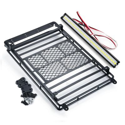 for Axial for SCX10 90046 for TRX4 1/10 RC Crawler RC Car Roof Rack Metal Luggage Carrier with Light Bar 232 * 153mm Rc Car Headlamps Lights(Roof Rack and Light)
