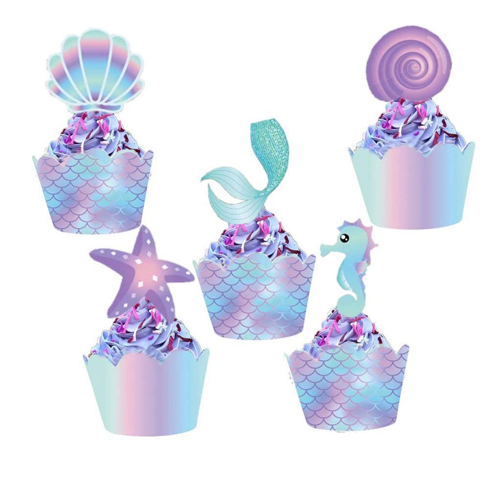 20Pcs Mermaids Party Cupcake Toppers And Wrappers Under The Sea Birthday Party Supplies Mermaids Baby Shower Decorations
