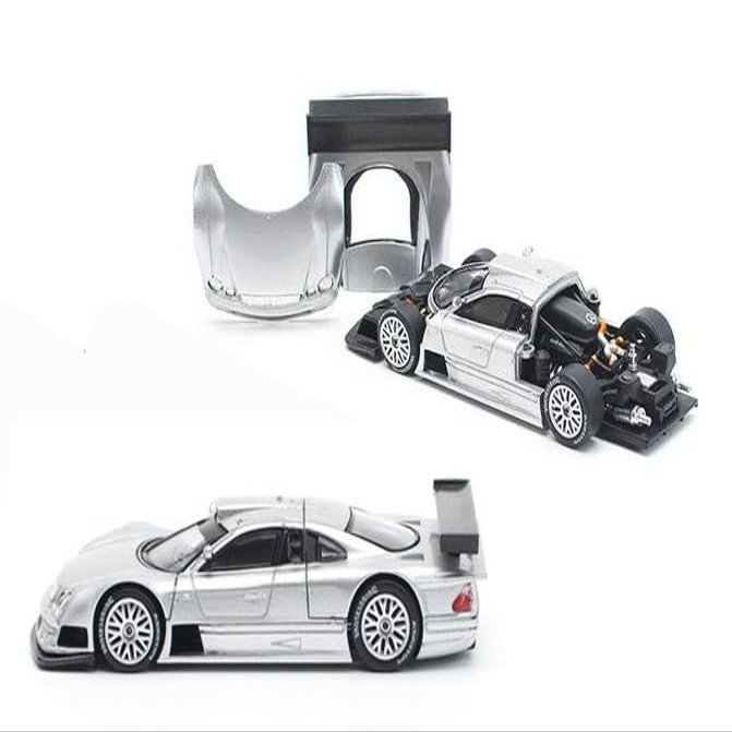 1:64 Scale Diecast Model Car Compatible with Pop Race Mercedes-Benz CLK AMG GTR (Silver) Street Version Limited Edition PR640158