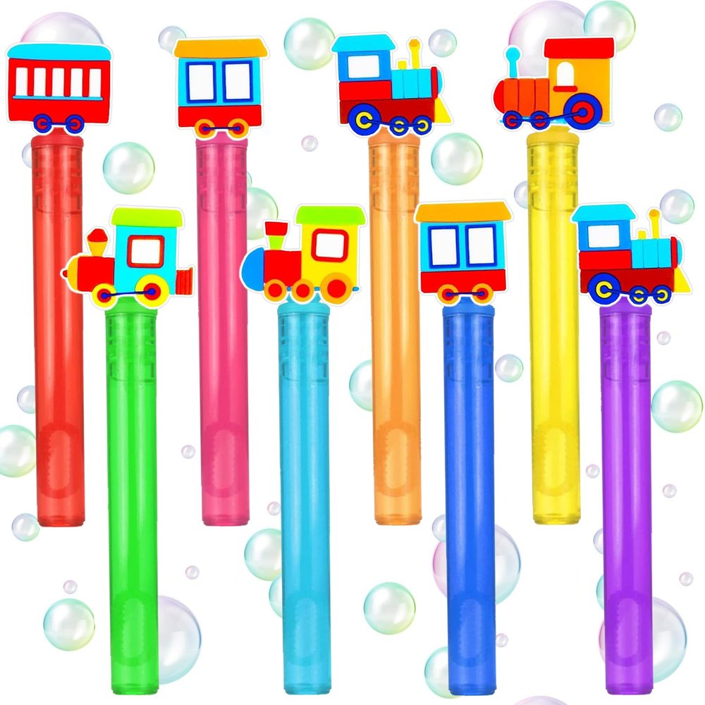 24Pcs Train Themed Mini Bubble Sticks Train Party Supplies Transportation Party Goodie Bag Filler Bubbles Wands Rewards