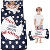 Personalized Baseball Toddler Nap Mat for Boys Custom Name Sleeping Bag with Pillow & Blanket Soft & Portable for Daycare, Preschool & Kindergarten view 1