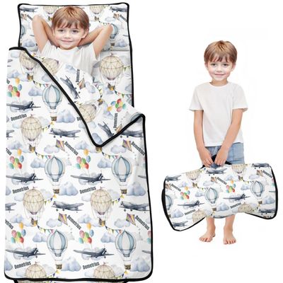 Personalized Hot Air Balloon Toddler Nap Mat for Boys and Girls Custom Name Sleeping Bag with Pillow & Blanket Soft & Portable for Daycare, Preschool & Kindergarten