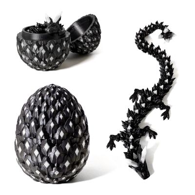 3D Printed Dragon Egg,Dragon Eggs with Dragon Inside Glow in The Dark Articulated Animals Toy, Mystery Easter Egg Articulated Crystal Animals Toy Mystery 3D Gift, Desk Decoration (Black White)