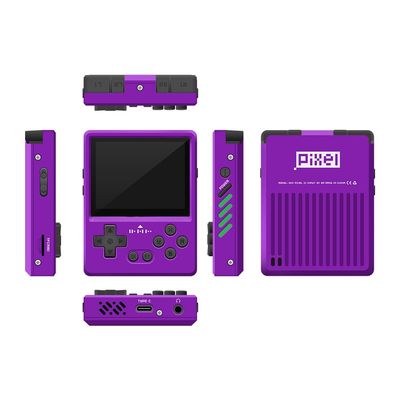 GKD Pixel 2 Metal Console 2.4-inch IPS Screen Aluminum Body Gaming Player Retro Pocket Mini Game Console Portable Handheld Come With 64GB TF Card (Purple)