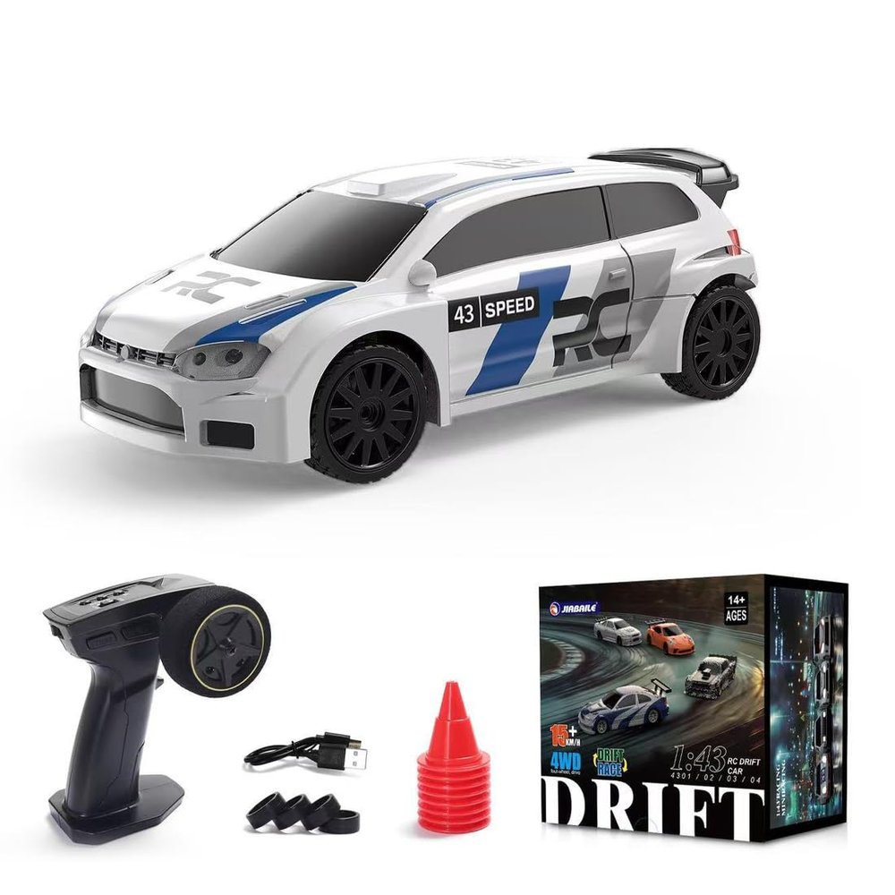 1/43 RC Drift Car, 3CH High Speed Remote Control Racing Vehicle, 15KM/H High Speed Rechargeable Car, Gift for Adults & Hobbyist (RTR Version/Rally Blue)