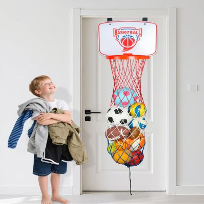 Basketball Hoop Over the Door Basketball Laundry Hamper for 4-14 Year Old Boys, Room Decor and Fun Organizer Toy with Ball