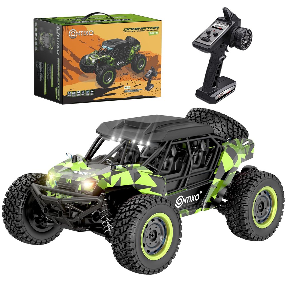 Contixo HC4A Kids Remote Control Car - 1:16 25 MPH 4WD All Terrain Off Road RC Truck with LED Lights, 2.4GHz Remote, Shock Absorption & Waterproof, High-Speed, for Boys 4-7, Green