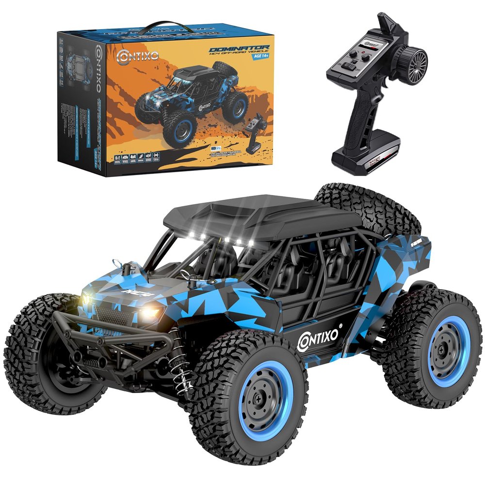 Contixo HC4A Kids Remote Control Car - 1:16 25 MPH 4WD All Terrain Off Road RC Truck with LED Lights, 2.4GHz Remote, Shock Absorption & Waterproof, High-Speed Electric Vehicle Gift for Boys 4-7, Blue