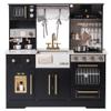 ROBUD Wooden Play Kitchen Set for Kids and Toddlers with Coffee Machine, Ice Maker, Microwave, Oven, Large Cabinet, 12 Accessories, Gift for 3+, Black view 1