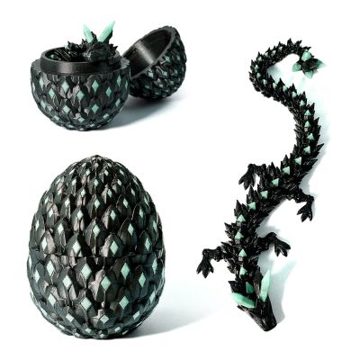 3D Printed Dragon Egg,Dragon Eggs with Dragon Inside Glow in The Dark Articulated Animals Toy, Mystery Easter Egg Articulated Crystal Animals Toy Mystery 3D Gift, Desk Decoration (Black Green)