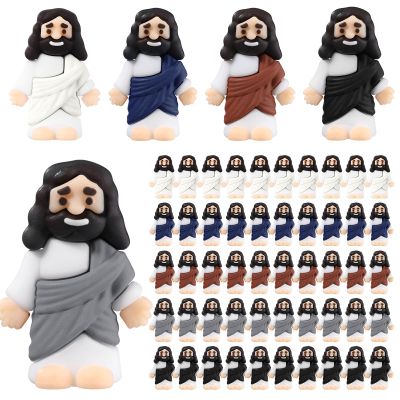 Bememo 50 Pcs Mini Jesus Figures Original Design Religious Easter Little Jesus Figures in Bulk to Hide and Seek Sunday School Religious Gift for Easter Egg Stuffers(Morandi Colors)