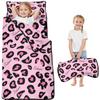 Personalized Toddler Nap Mat for Girls Custom Name Leopard Print Sleeping Bag with Pillow & Blanket Soft & Portable for Daycare, Preschool & Kindergarten view 1