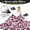 Personalized Toddler Nap Mat for Girls Custom Name Leopard Print Sleeping Bag with Pillow & Blanket Soft & Portable for Daycare, Preschool & Kindergarten view 2