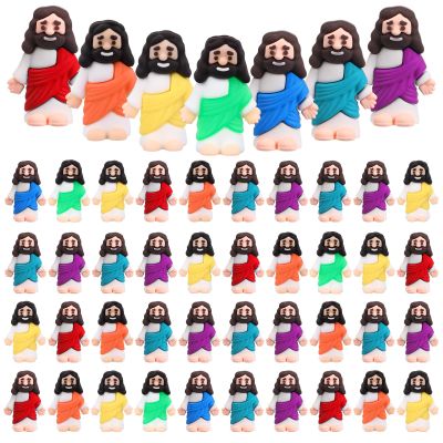 Bememo 50 Pcs Mini Jesus Figures Original Design Religious Easter Little Jesus Figures in Bulk to Hide and Seek Sunday School Religious Gift for Easter Egg Stuffers(Rainbow Colors)