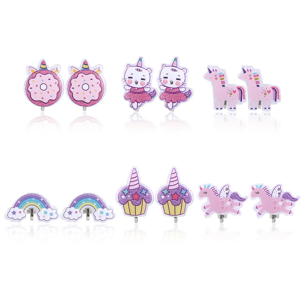 Mikovivi 6 Pairs Clip On Earrings for Kids, Cute Princess Resin Clip On Earrings No Pierced Kids Jewelry Donut Cupcake Rainbow Design Dress Up Jewelry for Toddler Girls Party Gift