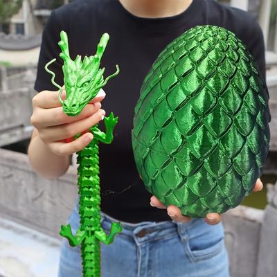 Large 3D Printed Dragon Egg with 24'' Articulated Chinese Dragon - 7 Openable Surprise Easter Egg Hunt Toy, Fantasy Creature Figure, Easter Basket Stuffer Gift for Kids Teens Adults (Black Green)