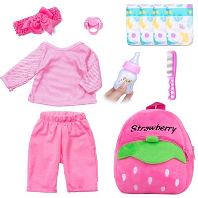 11 Pcs Reborn Baby Doll Clothes Girl Outfit Set for 17-20 Inch Reborn Doll Accessories with Pink Backpack Newborn Baby Clothes Set Gift