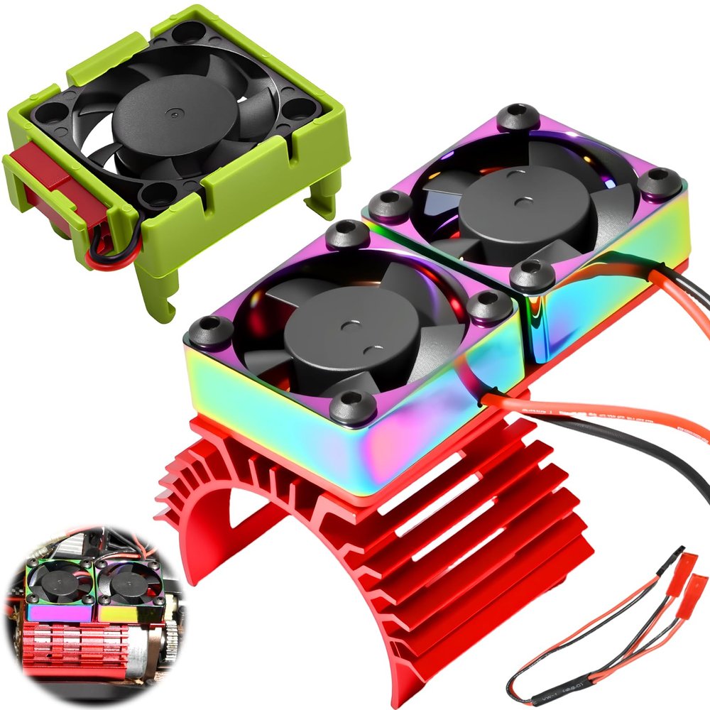 Fraizoe RC VXL-3s ESC Cooling Fan and Motor Cooling Fan 28000 RPM Dual Fan Set Upgrade for 1/10 Traxxas Slash 4x4 Stampede 4x4 Rustler 4x4 VXL Hoss 44 Velineon VXL 3s Heat Sink Replace #3340, Red