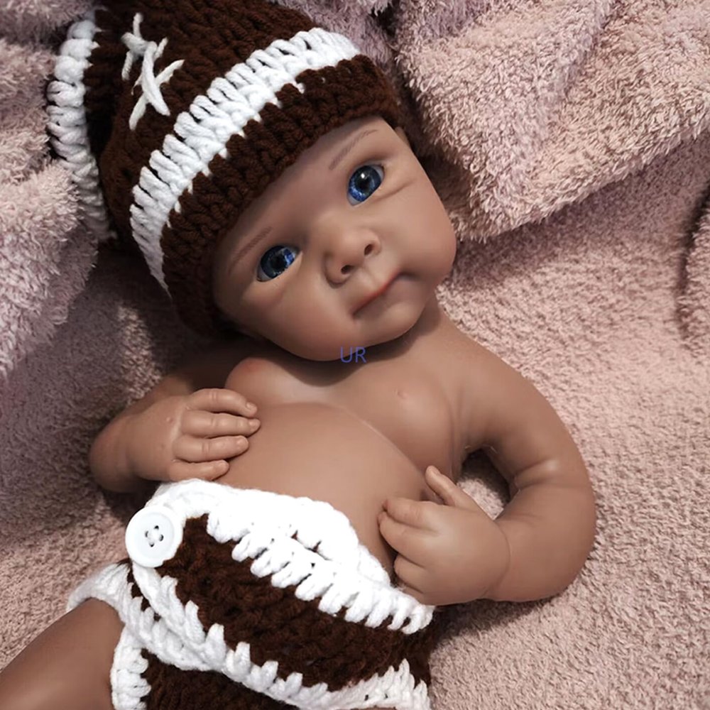 19 Inch Realistic Reborn Baby Doll - 8lb Full Solid Silicone Body, Lifelike Black Newborn with Open Eyes, Anatomically Correct Toddler Doll Collector Item