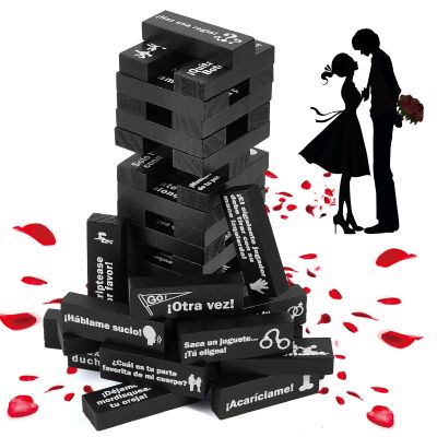 iuuoi 48Pcs Super Naughty Spanish Block Tower Game, Fun Date Night Activities, Board Tumbling Tower Stacking Blocks, Valentine Day Date Night Party Game