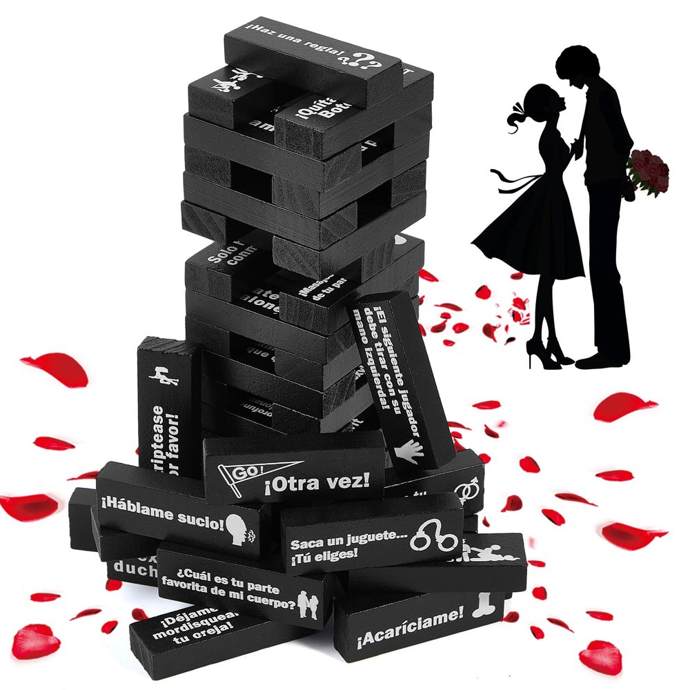 iuuoi 48Pcs Super Naughty Spanish Block Tower Game, Fun Date Night Activities, Board Tumbling Tower Stacking Blocks, Valentine Day Date Night Party Game