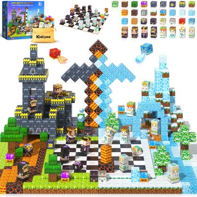 144PCS Magnetic Blocks - Mine Magnet World Chess Set, Magnetic Building Toys Games for Kids Ages 5-7 6-8 8-12, Magnet Blocks Kids Toddler Toys, Ideal Gifts for Boys & Girls Ages 3+