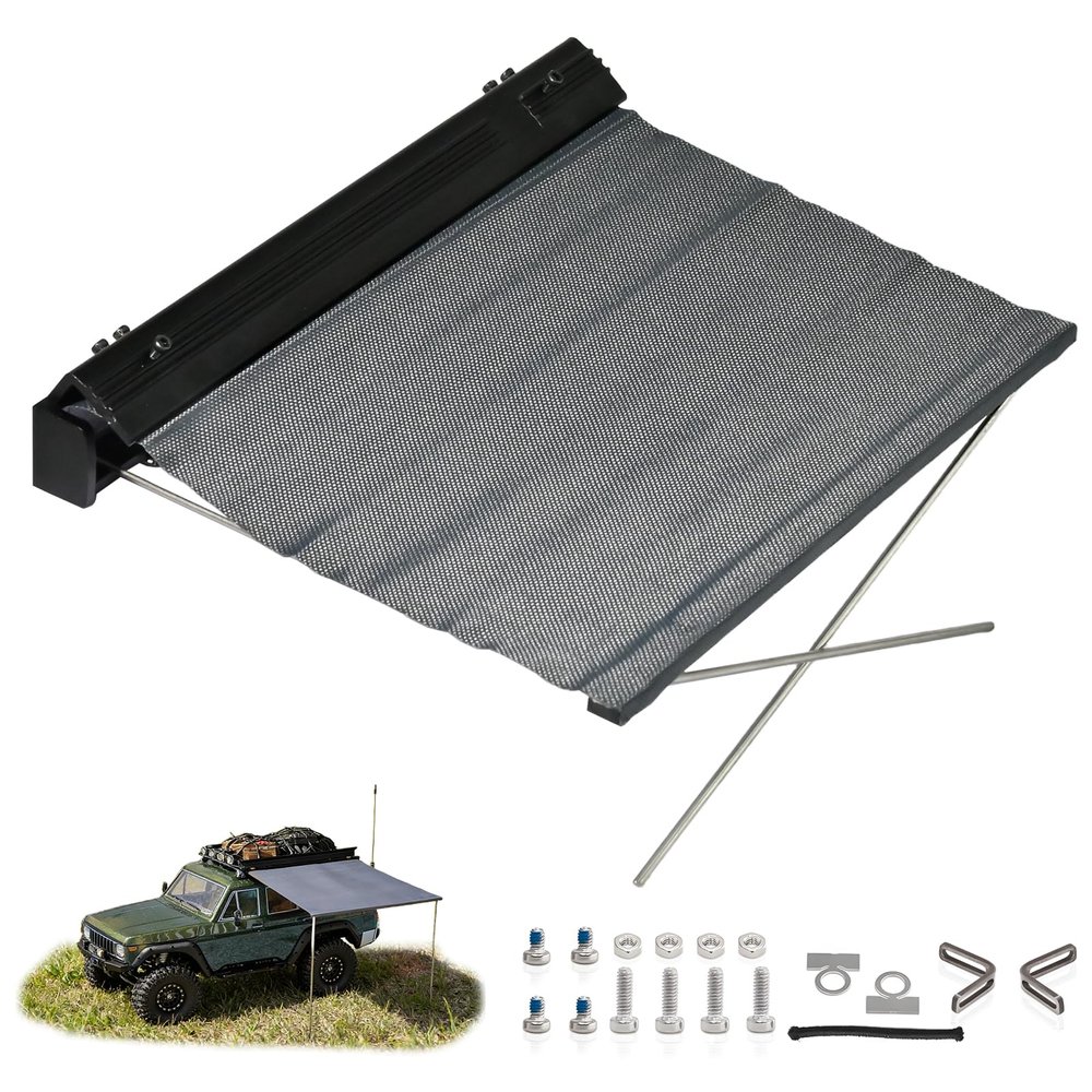 1/18 RC Car Simulated Side Tent Roof-Mounted Wear Resistant Awning Metal Practical Rain Shelter Tent Easy Installation DIY Upgrade Parts for Traxxas TRX4M RC Crawler Truck Buggy FittingsBlack