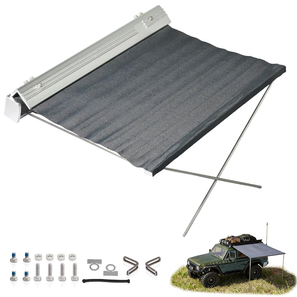 1/18 RC Car Simulated Side Tent Roof-Mounted Wear Resistant Awning Metal Practical Rain Shelter Tent Easy Installation DIY Upgrade Parts for Traxxas TRX4M RC Crawler Truck Buggy Fittings (Silver)