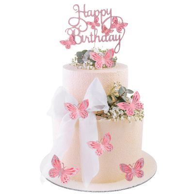 13 PCS Pink Butterfly Cake Decorations, Pink Glitter Butterfly Cake Toppers, 3D Mariposas Para Decorar Pasteles Birthday Cake Decorations for Women and Girls Party Wedding Cakes Cupcake Decor
