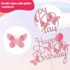 13 PCS Pink Butterfly Cake Decorations, Pink Glitter Butterfly Cake Toppers, 3D Mariposas Para Decorar Pasteles Birthday Cake Decorations for Women and Girls Party Wedding Cakes Cupcake Decor view 3