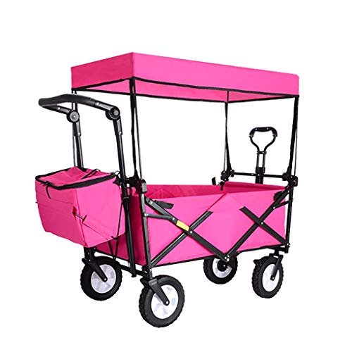 Collapsible Wagon Cart with Wheels Foldable Folding Wagons Carts Silent Universal Wheels,Folding Wagon Outdoor Push Pull Folding Wagon Stroller Cart for Kids | Foldable Canopy w/Sun & Rain S