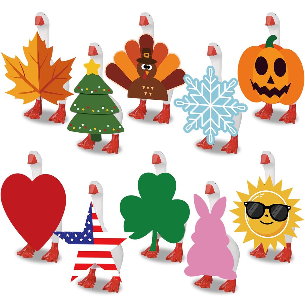 Weysat 10 Set Valentines Mini Desk Goose Outfit Holiday Bundle Easter St. Patrick's Day Winter Magnetic Geese Statue Felt Fabric Costume for 7 Inch Desktop Goose Table Decor Gifts(Simple Style,Felt)