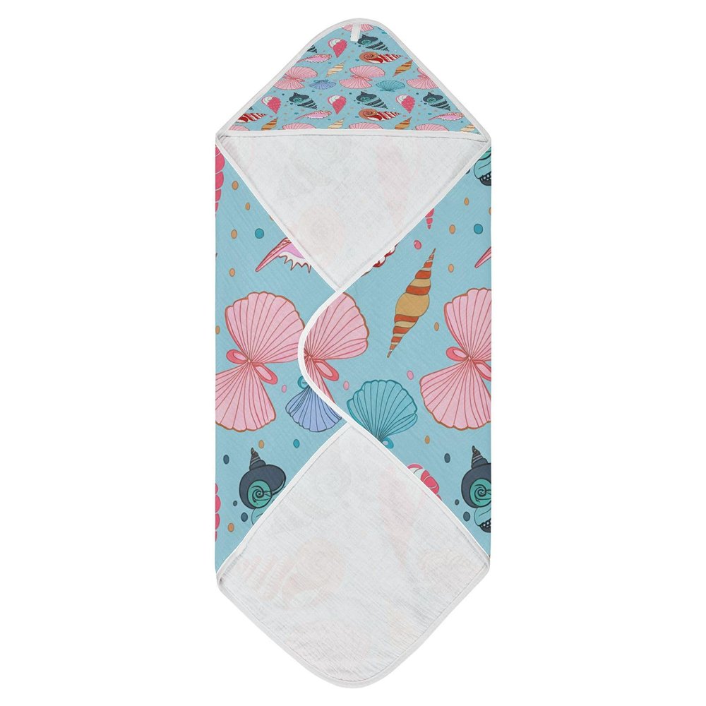 WELLDAY Colorful Seashells Hooded Baby Bath Towels, Cotton Soft Hooded Towel for Babies - Absorbent Baby Bath Towels 35x35 Inch